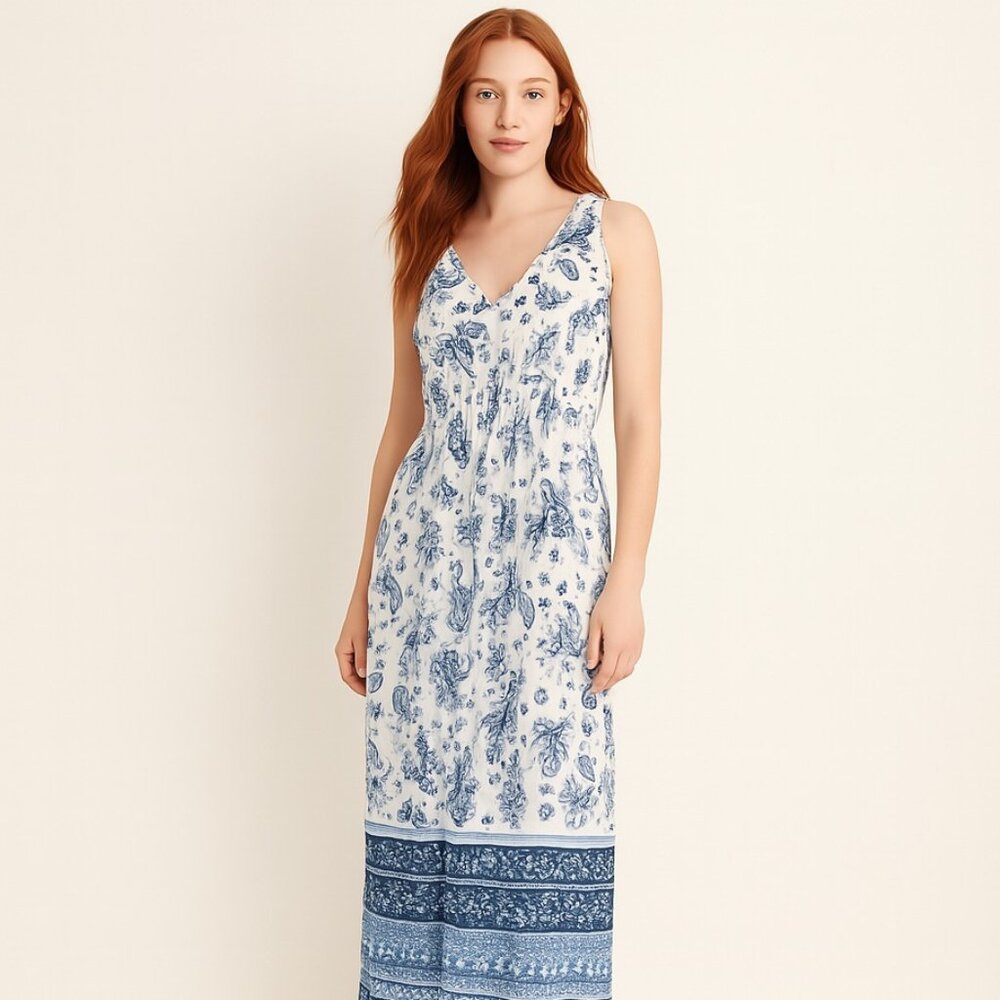 ☀️Sale Lucky Brand Blue Paisley Boho Maxi Dress – Summer Coastal Chic Size S